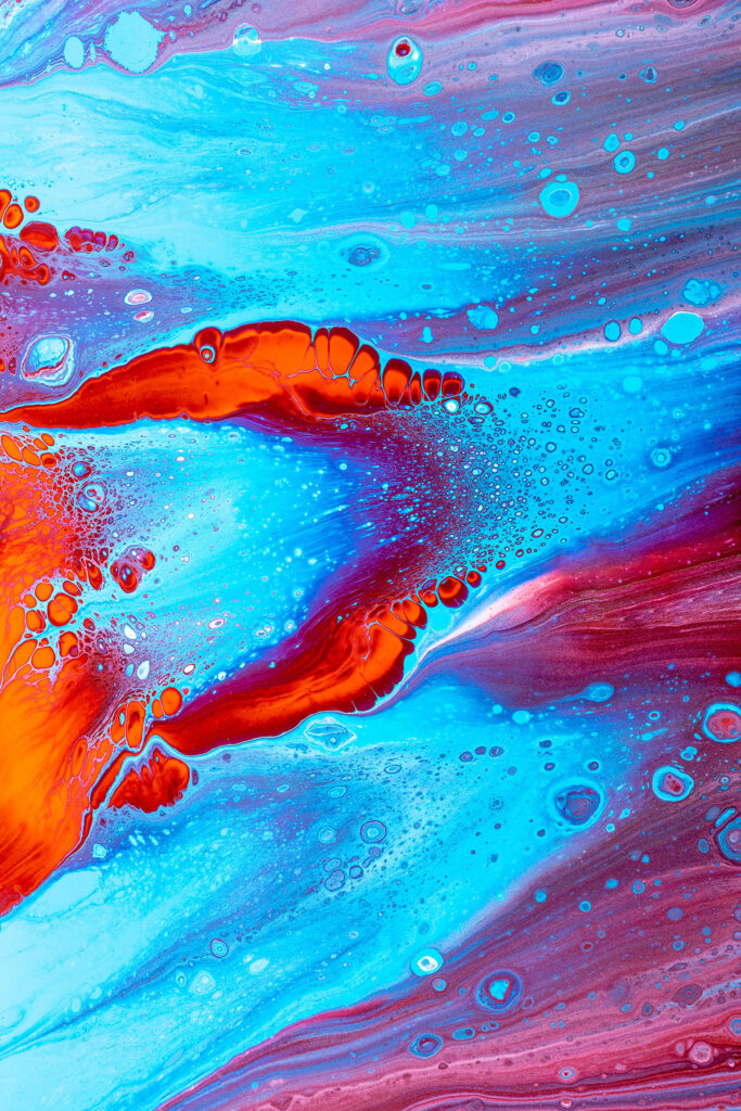 Orange and Blue Dutch Pour Art Image